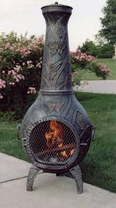 Add in wood logs (sold separately)for ambiance lighting during the day or night. Butterfly Cast Metal Chiminea Metal Chiminea Oakland Living Outdoor Fire Pit