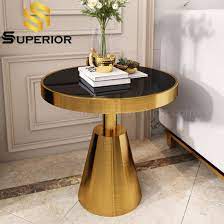 A side table can be the perfect accent piece to a living room or den. China Luxury Black Glass Top Round Gold Frame Side Table China Corner Table Modern End Table
