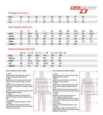 Dririder Sizing Charts Motorcycle Stuff