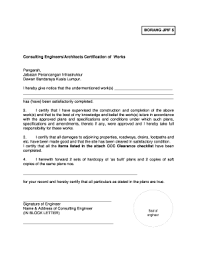Perkongsian amalan terbaik proses kerja pengurusan permit pembinaan oleh dewan bandaraya kuala lumpur. Fillable Online Jprb Dbkl Gov Consulting Engineers Architects Certification Of Works Jprb Dbkl Gov Fax Email Print Pdffiller