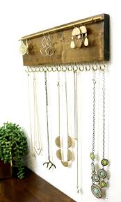Jewelry Organizer Necklace Holder Wall Mounted Rustic Wood Necklaces Earrings Necklace Holder Wall Diy Jewelry Holder Jewelry Organizer Diy