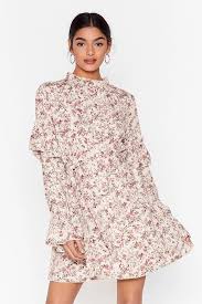Only 1 available and it's in 1 person's cart. Floral Tiered Long Sleeve Mini Dress Nasty Gal