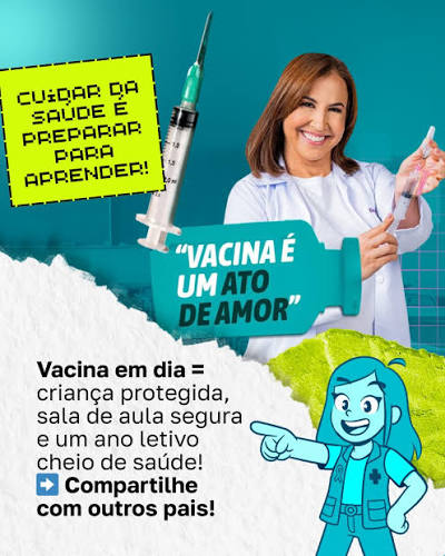 Volta às aulas também é cuidado com a saúde! 🎒📚 Antes de separar o material, encapar os cadernos e organizar a rotina, tem um item essencial no checklist: VACINAÇÃO!💉 Vacina protege seu