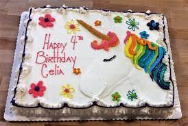 See how we made this fun and easy unicorn birthday cake and decorations for a wonderful, homemade unicorn themed birthday party. Sheet Cake With Piped Unicorn Birthday Sheet Cakes Unicorn Birthday Cake Sheet Cake