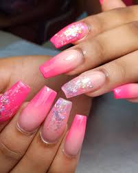 French ombre nails with gold glitter; Cute Pink Ombre Nails Coffin With Glitter For Summer 2019 Summernails Summernailart Summernaildesigns Pink Ombre Nails Ombre Nails Pink Ombre Nails Glitter