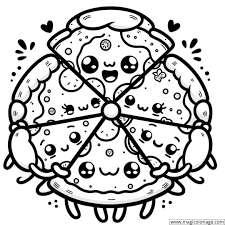 Friendly Kawaii Pizza Coloring Page
