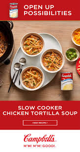 I used two cans of campbell cream of mushroom and the pack of lipton onion soup. Slow Cooker Chicken Tortilla Soup Campbell Soup Company Recipe Slow Cooker Chicken Tortilla Soup Slow Cooker Chicken Recipes