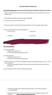 Worksheets for ionic and covalent bonding which are differentiated. Solved Ionic Covalent Virtual Lab Pre Virtual Lab Quest Chegg Com