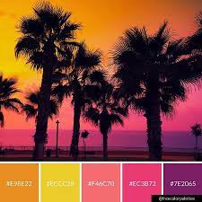 The hex, rgb and cmyk codes are in the table below. Palm Trees Bright Summer Sunset Pinks And Oranges Color Palette Inspiration Digital Ar Color Palette Bright Summer Color Palettes Sunset Color Palette