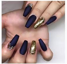 Matte Black And Blue Ombre Nails Navy Blue Matte With Gold Gold Nail Designs Gold Nails Matte Nails Design