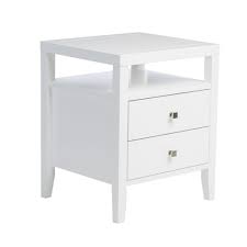 Aristo White 2 Drawer 1 Shelf Nightstand Bedside Table W Storage Lamp Table New Iloveliving Co White Side Table Bedroom White Bedside Table White Side Tables