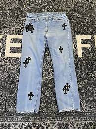 Chrome hearts white cross patch jeans slim 100% authentic size 36. Chrome Hearts Men S Jeans Denim Leather Cross Patch Size 34 Orange Tab Rare Ebay