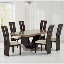 Allie Marble Dining Set In Brown With 6 Ophelia Cream Chairs Furniture In Fashion Dining Table Marble Marble Dining Brown Dining Room
