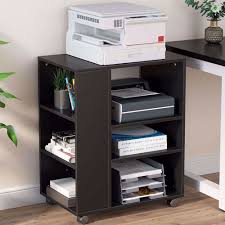 Tribesigns Mobile Printer Stand Modern Printer Cart File Cabinet With Storage On Wheels Open Shelves Computer Side Table Machine Stand For Home Office Black Walmart Com Walmart Com