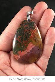 Stunning Purple Pink Orange Dark Green And Red Picasso Jasper Stone Pendant Sspbrxfg3zg