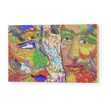 Churning Lines of Communication and Faces Wood Print by Laura Sweeney