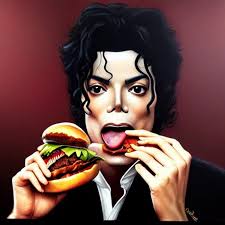 portrait of a Michael Jackson eating a hamburger,