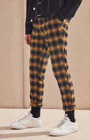 Black And Yellow Plaid Pants Mens Pacsun Skinny Trouser Yellow Plaid Pants 30 With Images Plaid Pants Outfit Aesthetic Clothes Plaid Pants