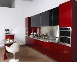 2019 New Red High Gloss Lacquer Kitchen Cabinet With Black Tempered Glass Do Rounded Kitchen Cabinets Glass Kitchen Cabinet Doors Latest Modular Kitchen Design