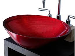red glass vessel sink rosso veneziano