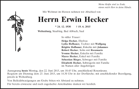 Traueranzeigen von Erwin Hecker