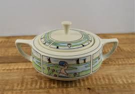 Pickard China DUTCH DECORATION Sugar Bowl With Lid, Handles, Handpainted  Woman Windmill Boat Tulip Design, Signed E James, 6.75