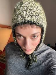 just made this ear flaps hat with the leftover marled yarn but i knitted it  together with some lime green alpaca , it’s available