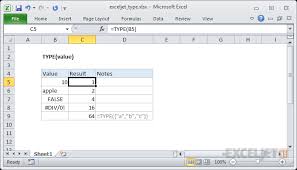 How To Use The Excel Type Function Exceljet