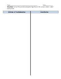 Articles Of Confederation And Constitution Picture T Chart With Answer Key