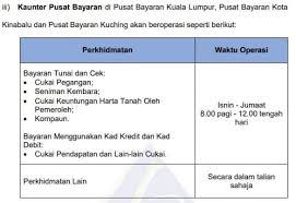 Pusat bayaran kuala lumpur unit operasi kutipan hasil (kaunter bayaran) tingkat 2 kiri, blok 8a Perkhidmatan Lhdn Sepanjang Lanjutan Fasa 1 Pelan Pemulihan Negara