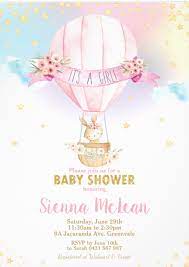 Rainbow Hot Air Balloon Baby Shower Bunny Girl Invitation Zazzle Com Hot Air Balloon Baby Shower Hot Air Balloon Baby Shower Theme Baby Shower Balloons