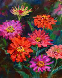 Zinnia Art Zinnia Painting Floral Art Mama S Zinnias 10 X 8 Inches Flower Art Painting Flower Painting Art