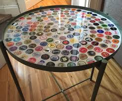 I First Saw A Bottle Cap Table On Pinterest A Number Of Years Ago And Knew I Had To Make One Because They Re Jus Bottle Cap Table Beer Cap Table Bottle