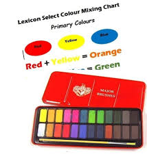 Water Colour Block Tin With 24 Colours Paintbrush Colour Mixing Chart