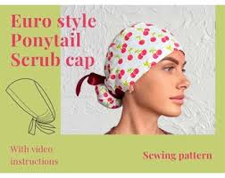 Ponytail Scrub Cap Sewing Pattern Flat Front With Video Pdf Download  Tutorial Template Wear Two Ways A4 for LONG HAIR