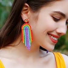 Rainbow beaded earrings best sale