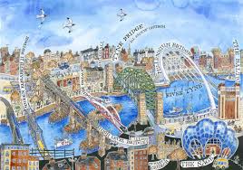 The Quayside Newcastle Print Northumberland Artist Sarah Farooqi Map Painting Newcastle Upon Tyne Newcastle Gateshead