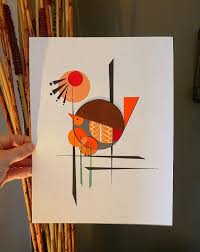 We print on a heavyweight, textured fine art paper and leave a thin white border to surround the image. Mid Century Modern Bird Painting Google Search Birds Painting Fabric Painting Mid Century Art