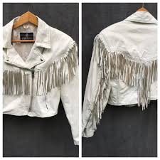 80 39 S White Fringe Cropped Leather Jacket Fidelity Leathers Women 39 S Size 14 Medium Cropped Leather Jacket Clothes For Women Leather Jacket