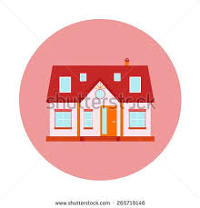 Vector House Home Symbol Flat Design Icon Architecture Estate Illustration Building With Trees Door Windows Red Pink Colors Stock Vector