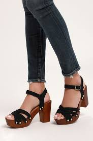 Talia Black Nubuck Wooden Platform Heels Platform Sandals Heels Trendy High Heels Heels Shopping