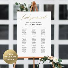 seating chart modern script msg faux gold foil