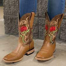 Pointed toes may be better for riding, but some cowgirls find the fit too narrow. Black Cowboy Boots With Red Roses Cheap Online