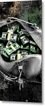 A view of a money bag with us dollars. Money Bags Metal Wall Art Money Bags Metal Prints Fine Art America
