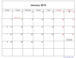 You can also view our calendars on a monthly template. January 2019 Holidays Calendar Printable Download Calendarbuzz