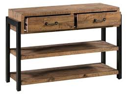 Jasper Reclaimed Wood Console Table With Two Drawers And Shelves Industrial Style Black Metal Frame And Handles Sustainable Reclaimed Wooden Console Table Shop wayfair for all the best console tables.