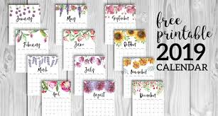 free printable calendar 2019 floral paper trail design