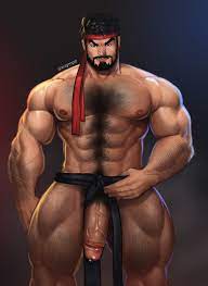 1boy balls bara beard big penis black hair capcom gay hairy  headband male male only muscles muscular penis presenting presenting penis  ryu (street fighter) solo solo male street fighter