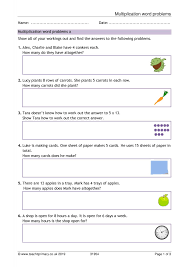 This worksheet with multiplication and division word problems for year 3 students is based around the 3x, 4x and 8x tables. Multiplication Word Problems