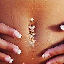 Butterfly Clear Rhinestone Belly Button Piercing Long Navel Ring Body Jewellery Belly Button Piercing Rings Belly Piercing Ring Body Jewelry Piercing